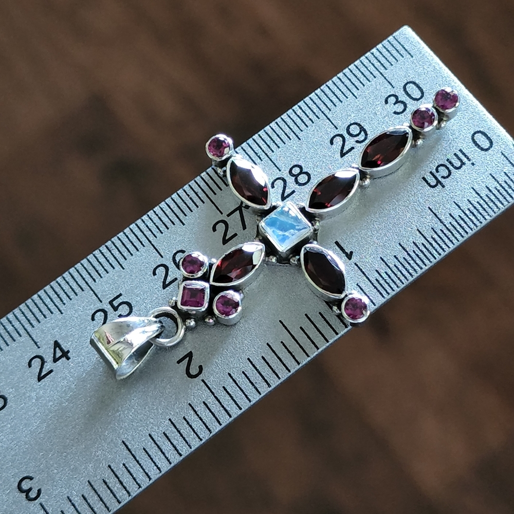 Nicky Butler Sterling Silver 925 Cross Pendant NB Garnet Moonstone Rhodolite NWT - Picture 10 of 14
